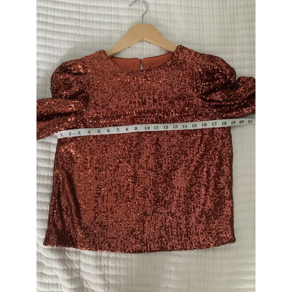 Anthropologie Marie Sequined Top Sz 2 Copper $120 Christmas Sparkle Rust NYE - Picture 9 of 13